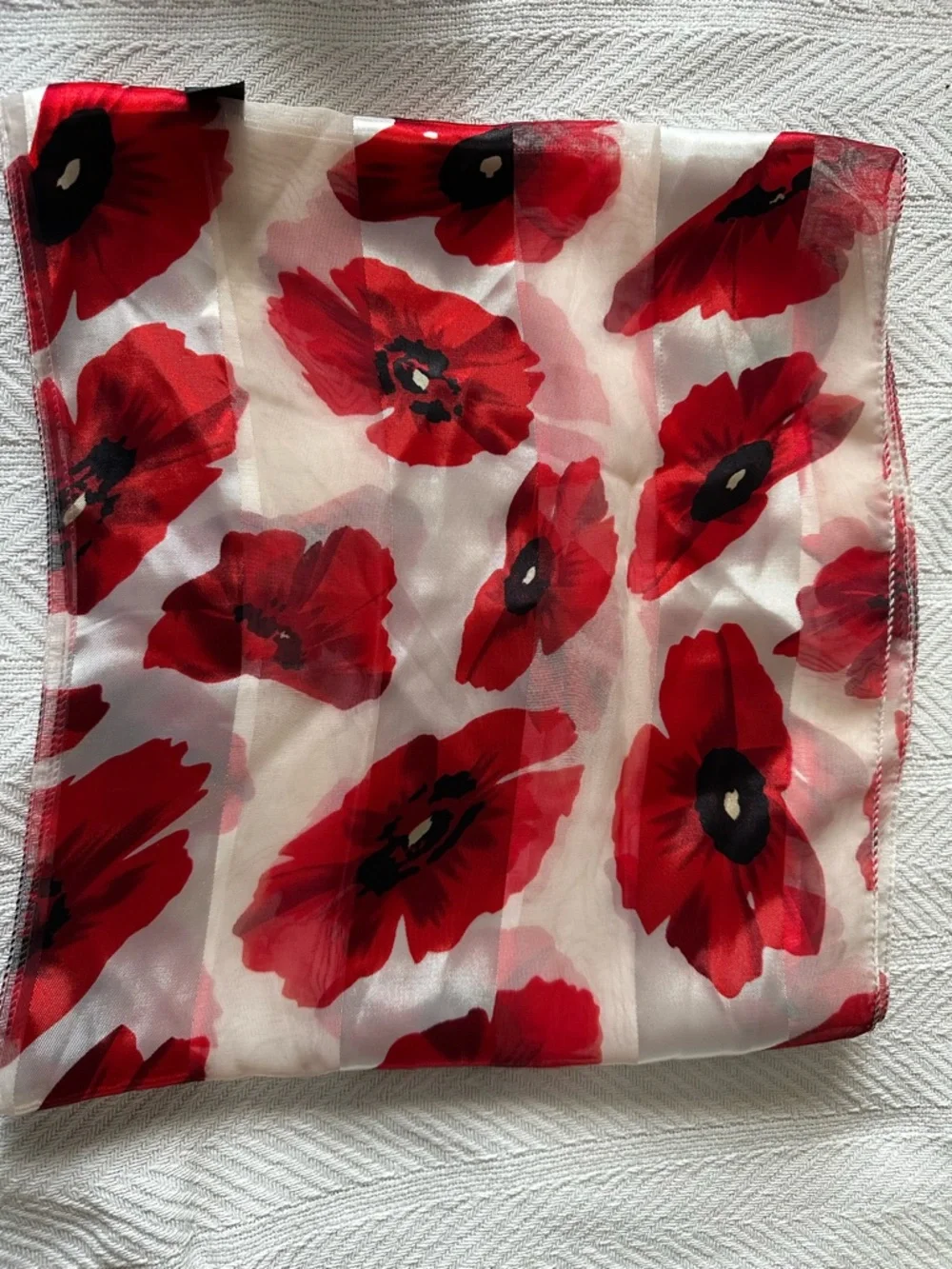 Beautiful Poppy Scarf Silk Feel 60” x 13”